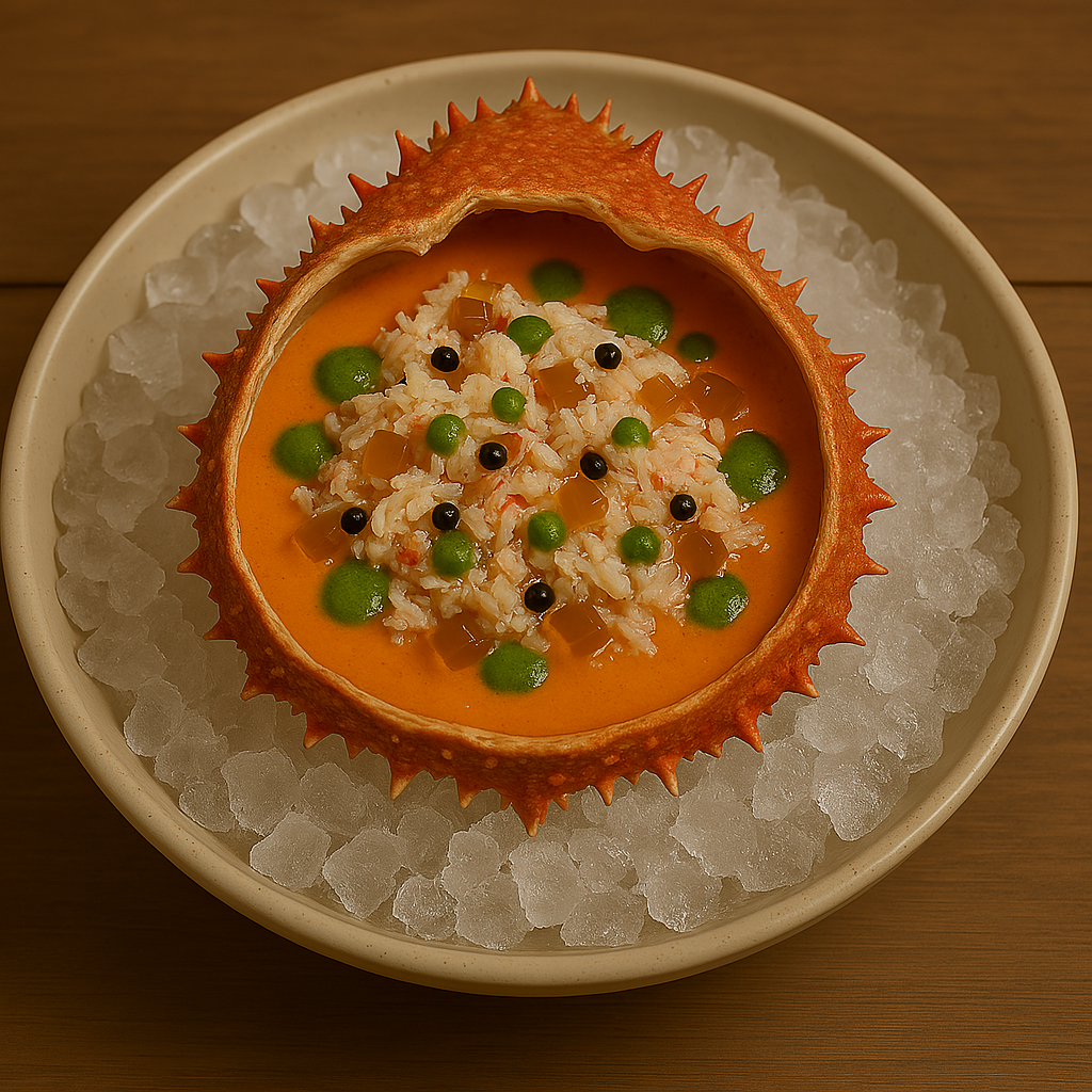 Salmorejo con Carne de Centolla y Gelatina de Oloroso